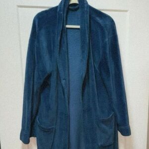 Women's Blue Plush Long Open-Front Coat